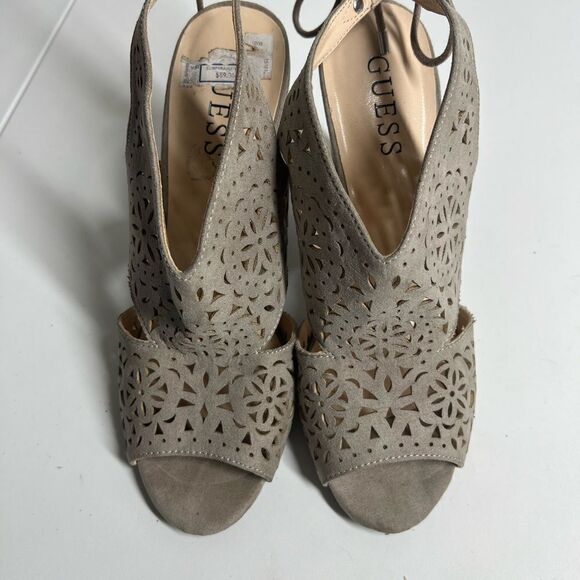 GUESS "Tommie" Light Brown Peep Toe Platform Heel Shoes Size 7,5 - Picture 6 of 11